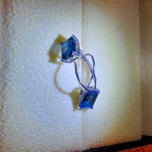 2.4 carat Emerald-Cut London Blue Topaz Leverback Earrings 14K White Gold